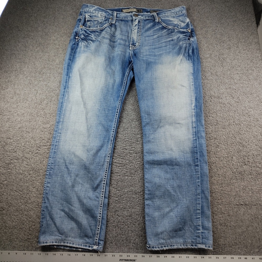 BKE The Buckle Jeans Mens 38x30 Derek Straight Blue Heavy Stitch 100% Cotton EUC